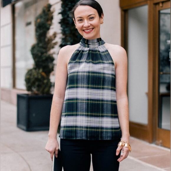 UEC J. CREW Highland Tartan Tie-Neck Halter Top Blouse SZ 10 - Picture 3 of 11